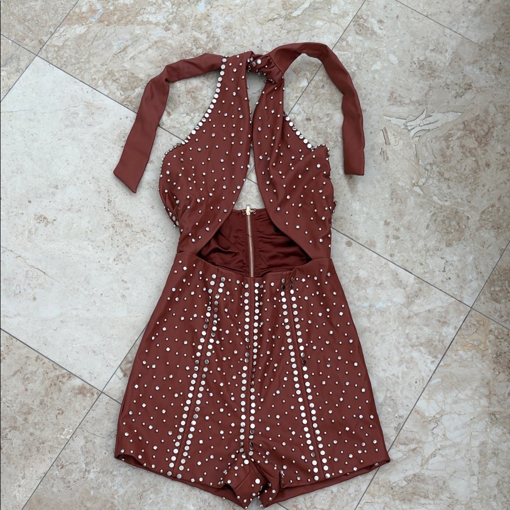 AKIRA Chocolate Brown Kids One Piece with Studs & Rhinestones
